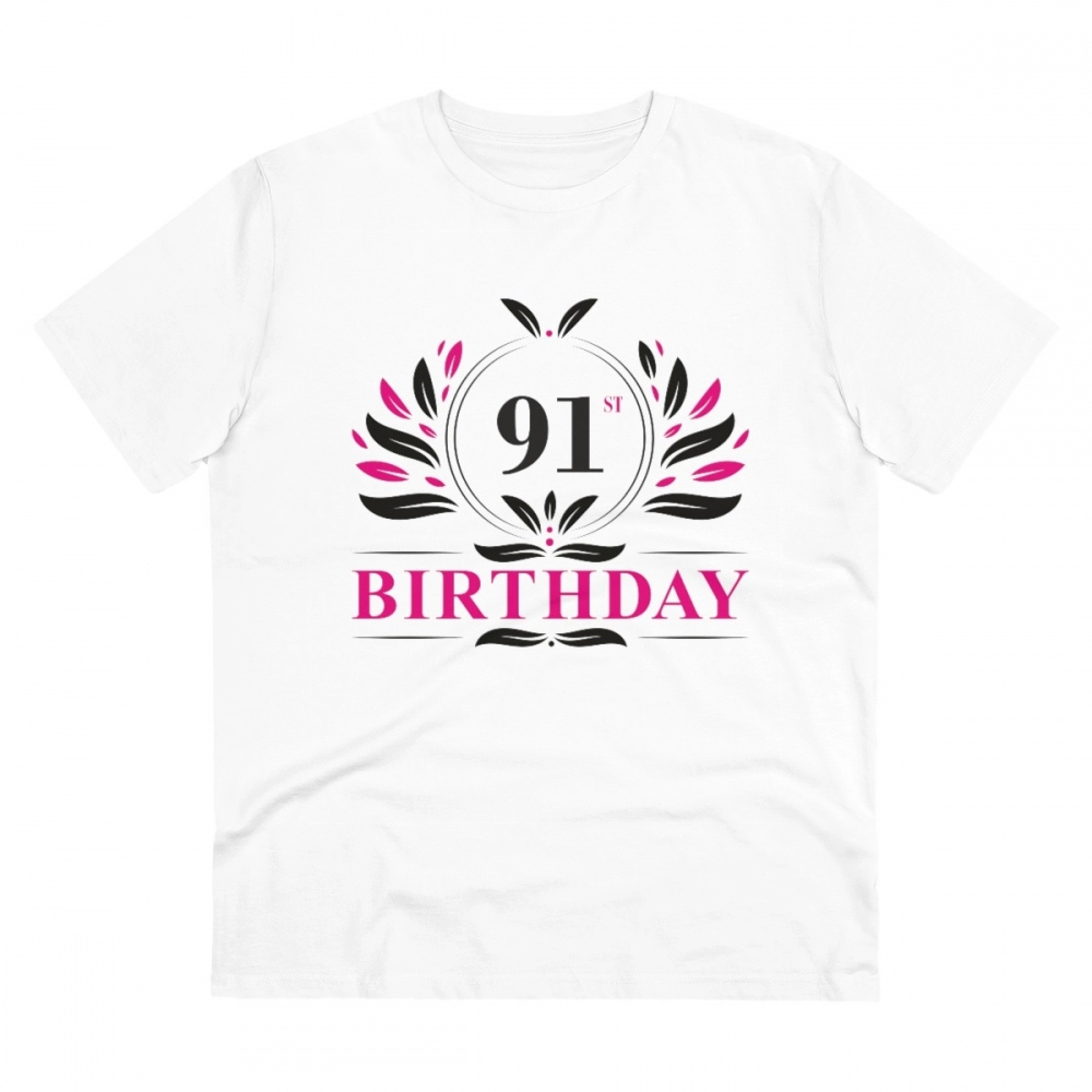 Generic Men's PC Cotton 91st Birthday Printed T Shirt (Color: White, Thread Count: 180GSM)