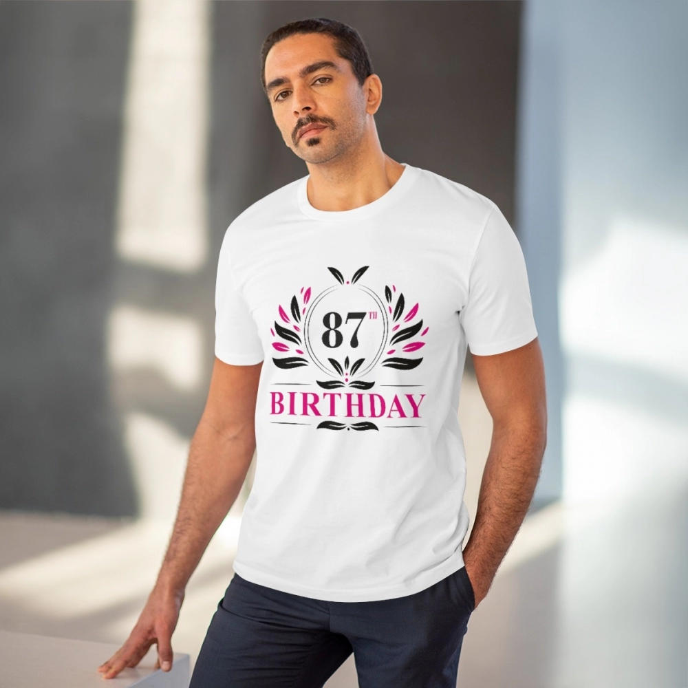 Generic Men's PC Cotton 87th Birthday Printed T Shirt (Color: White, Thread Count: 180GSM) - Image 6