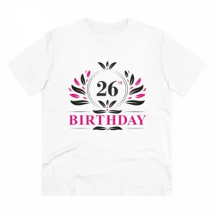 Generic Men's PC Cotton 26th Birthday Printed T Shirt (Color: White, Thread Count: 180GSM)