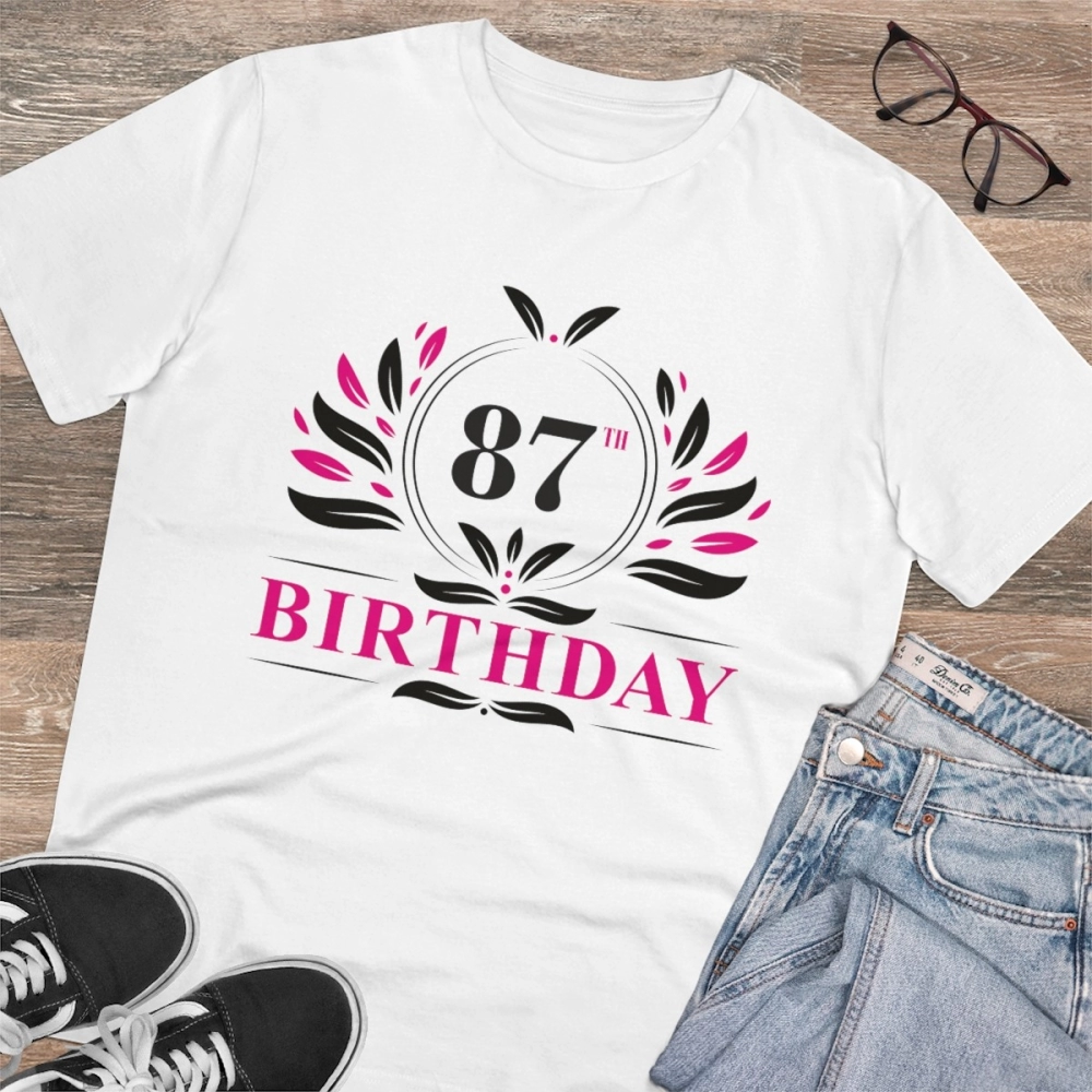 Generic Men's PC Cotton 87th Birthday Printed T Shirt (Color: White, Thread Count: 180GSM) - Image 4
