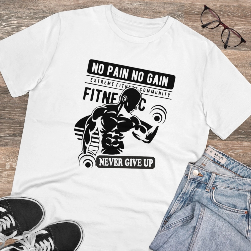 Generic Men's PC Cotton Gym No Pain No Gain Never Give Up Printed T Shirt (Color: White, Thread Count: 180GSM) - Image 4