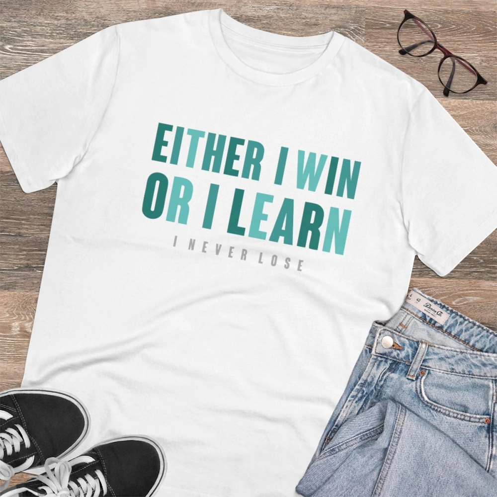 Generic Men's PC Cotton Either I Win Or I Learn Printed T Shirt (Color: White, Thread Count: 180GSM) - Image 4