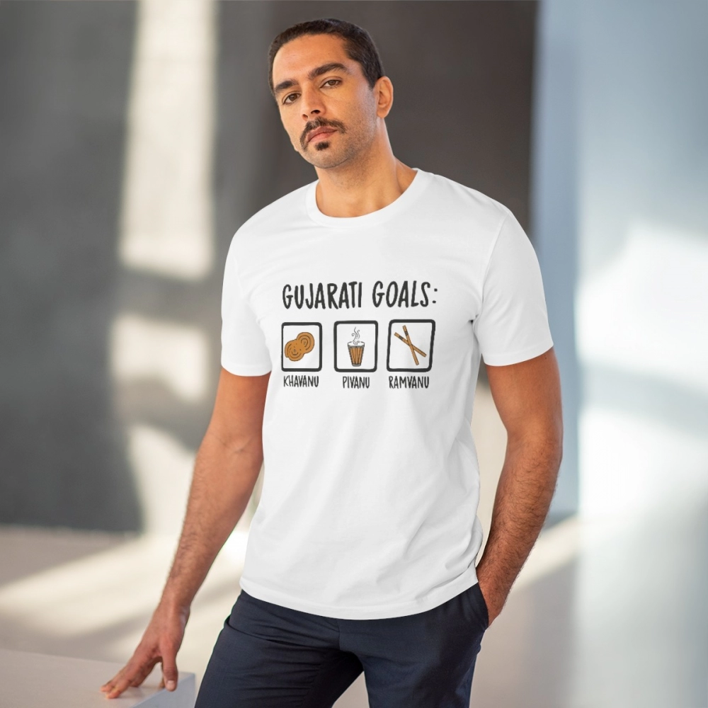 Generic Men's PC Cotton Gujarati Goals Printed T Shirt (Color: White, Thread Count: 180GSM) - Image 6