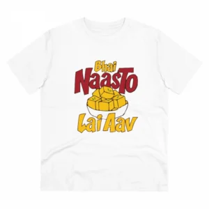Generic Men's PC Cotton Bhai Nasto Lai Aav Printed T Shirt (Color: White, Thread Count: 180GSM)