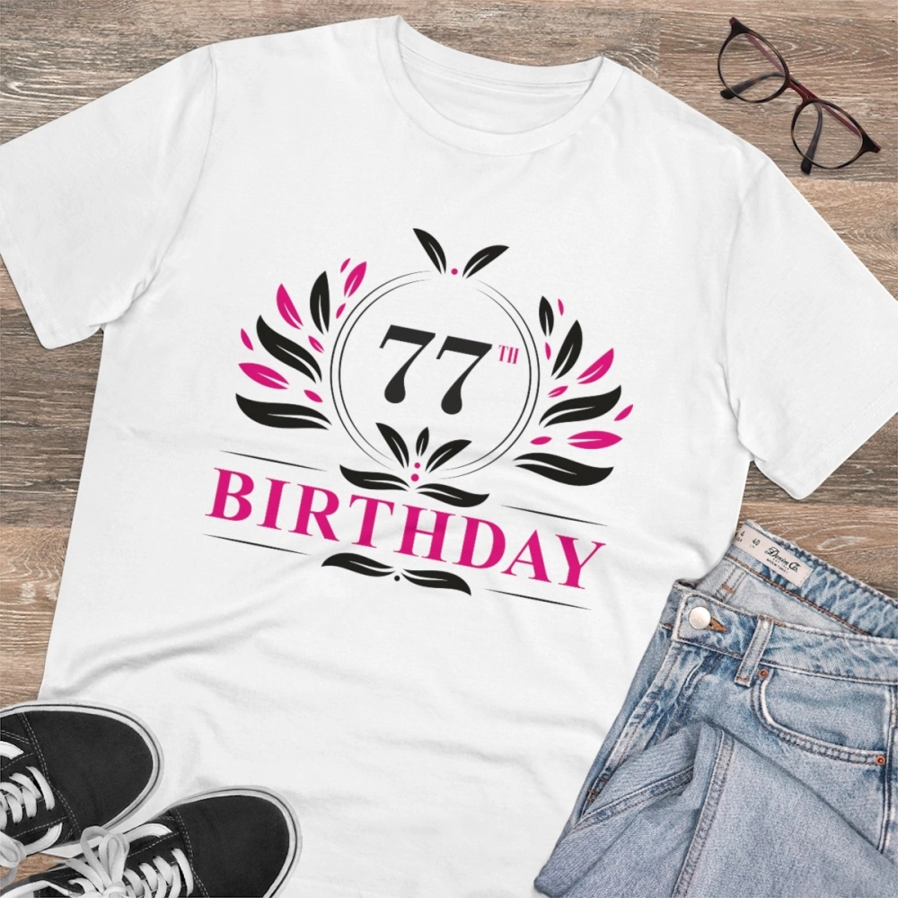 Generic Men's PC Cotton 77th Birthday Printed T Shirt (Color: White, Thread Count: 180GSM) - Image 5