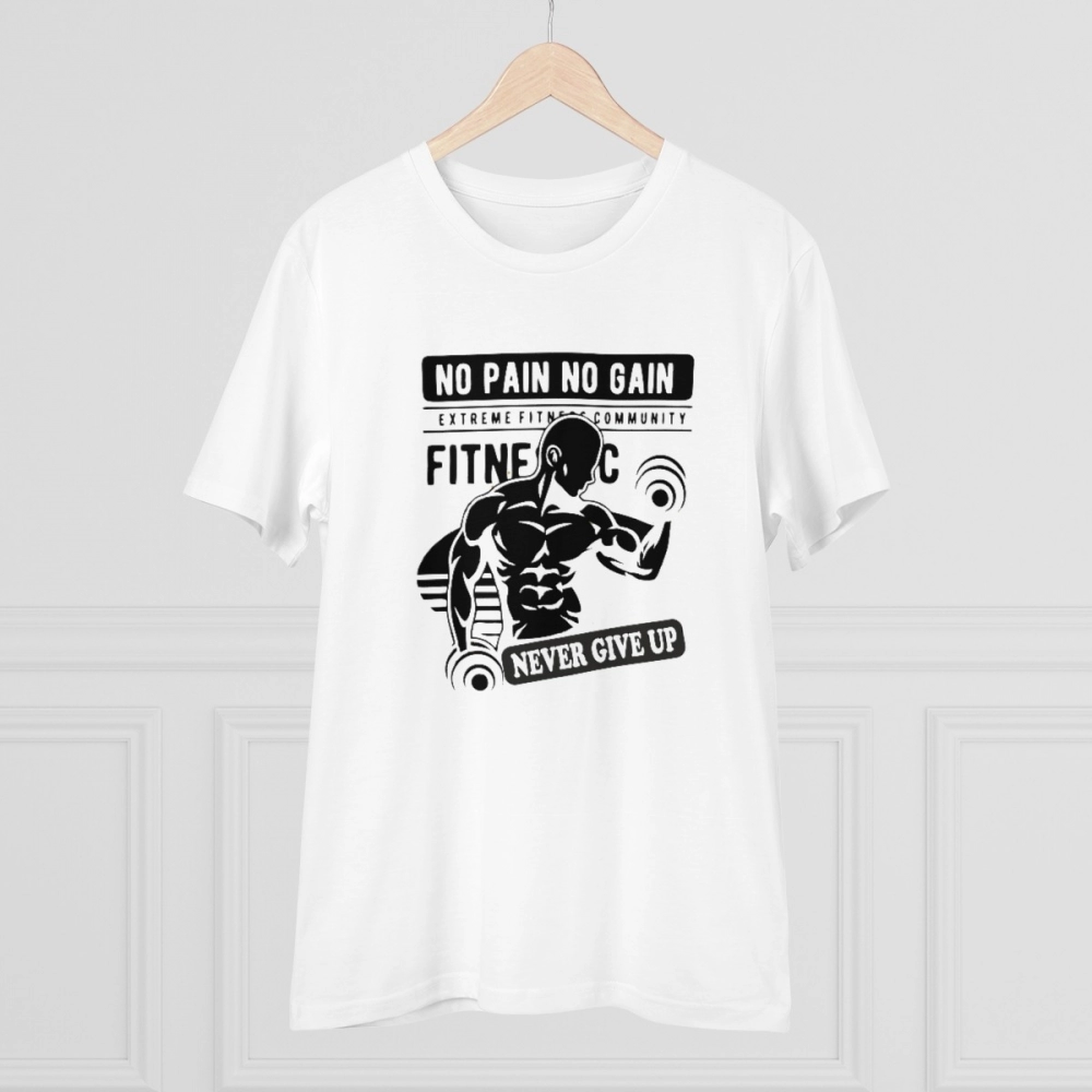 Generic Men's PC Cotton Gym No Pain No Gain Never Give Up Printed T Shirt (Color: White, Thread Count: 180GSM) - Image 3