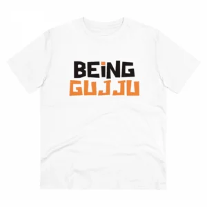 Generic Men's PC Cotton Being Gujju Printed T Shirt (Color: White, Thread Count: 180GSM)