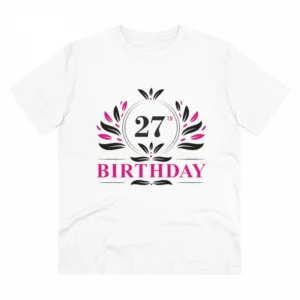 Generic Men's PC Cotton 27th Birthday Printed T Shirt (Color: White, Thread Count: 180GSM)