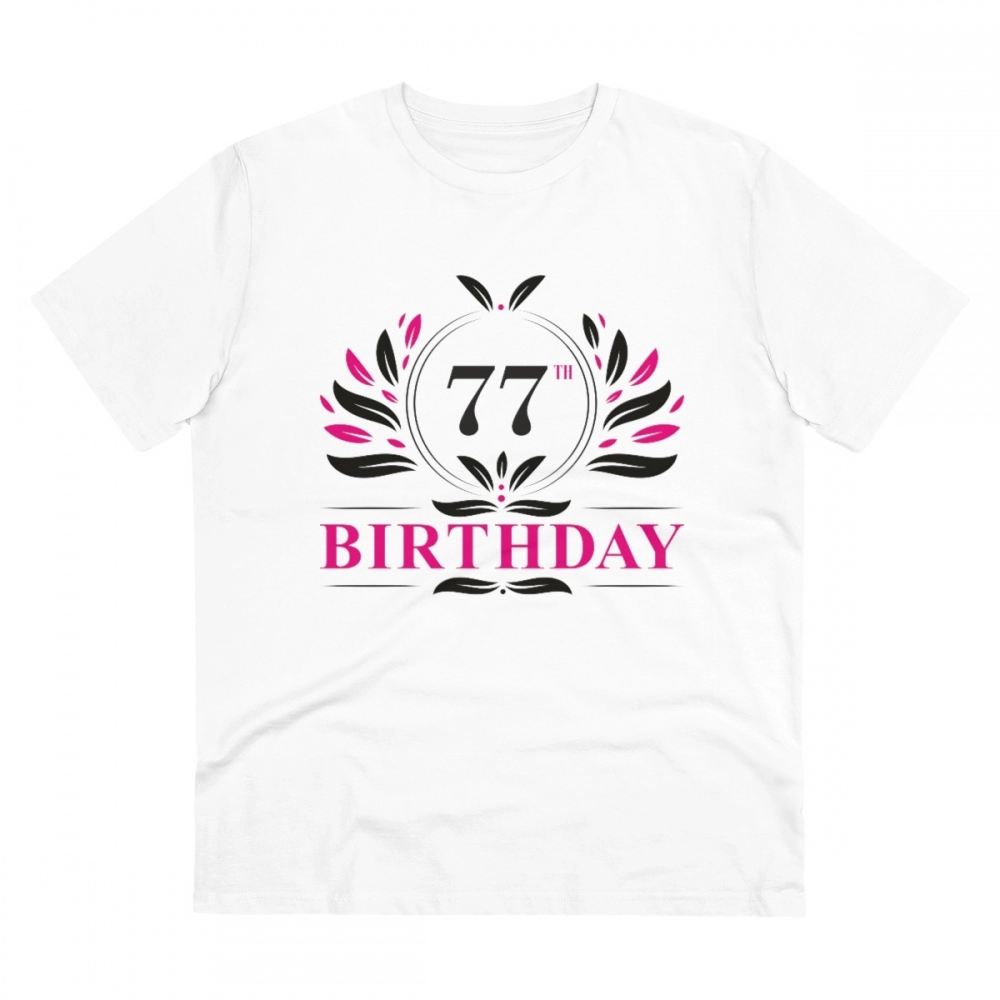Generic Men's PC Cotton 77th Birthday Printed T Shirt (Color: White, Thread Count: 180GSM)