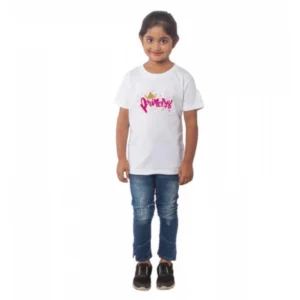 Generic Girls Cotton Princess Half Sleeve TShirt (White)