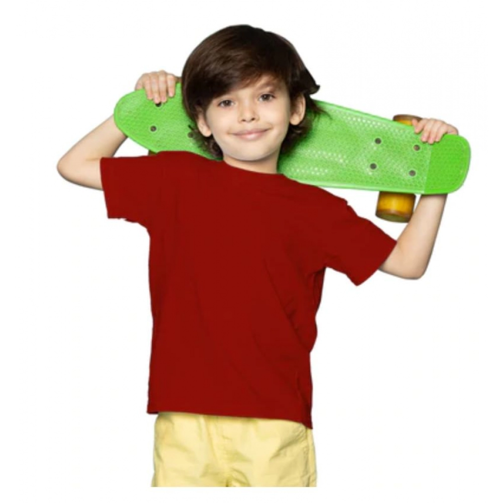 Generic Boys Cotton Plain Half Sleeve TShirt (Maroon) - Image 5