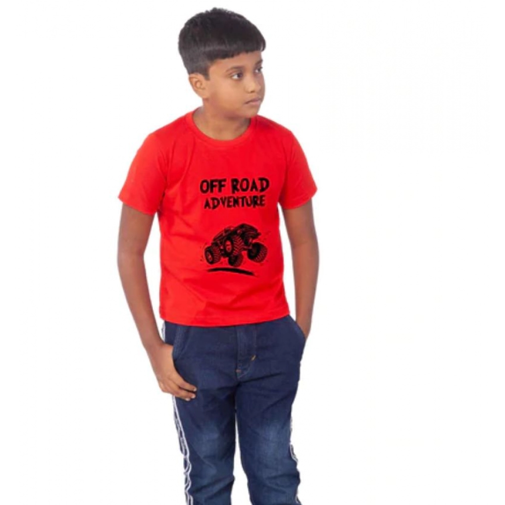 Generic Boys Cotton Off Road Adventure Half Sleeve TShirt (Red) - Image 3