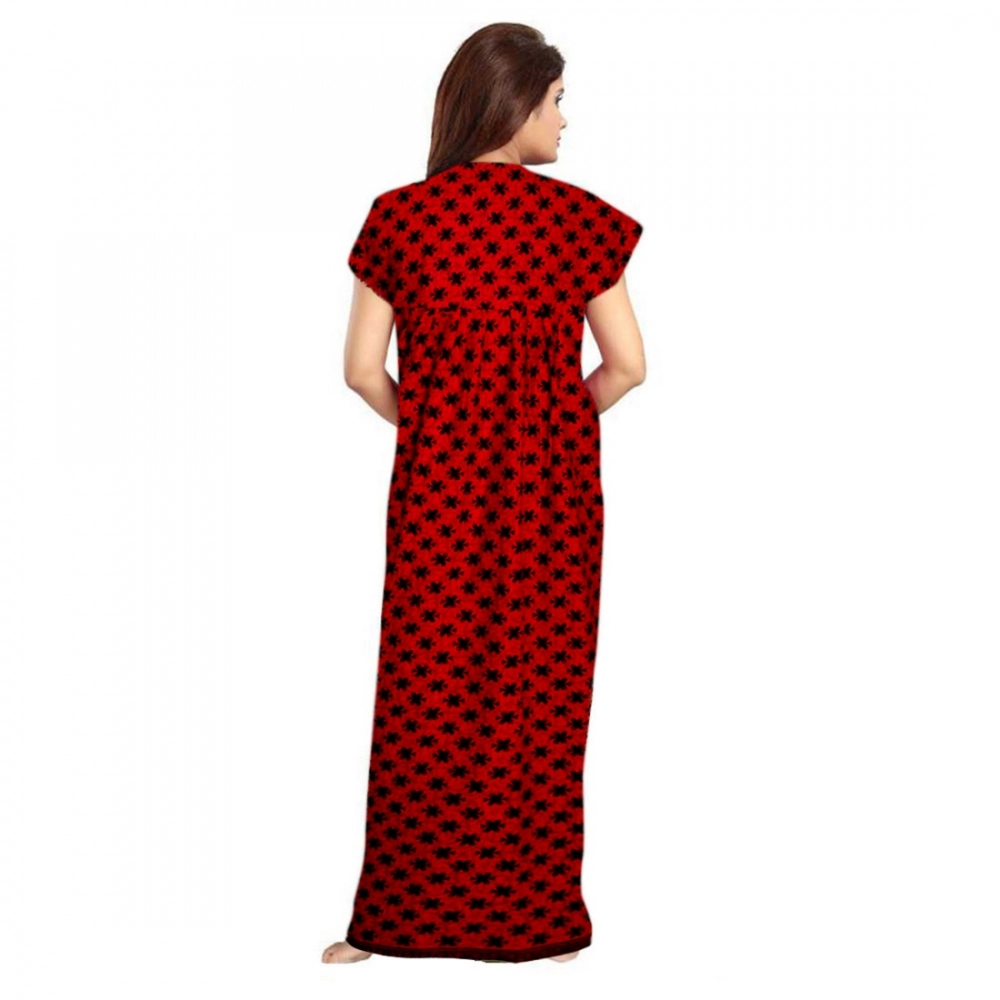 Generic Women's Cotton Printed Maxi Nighty (Red) - Image 3