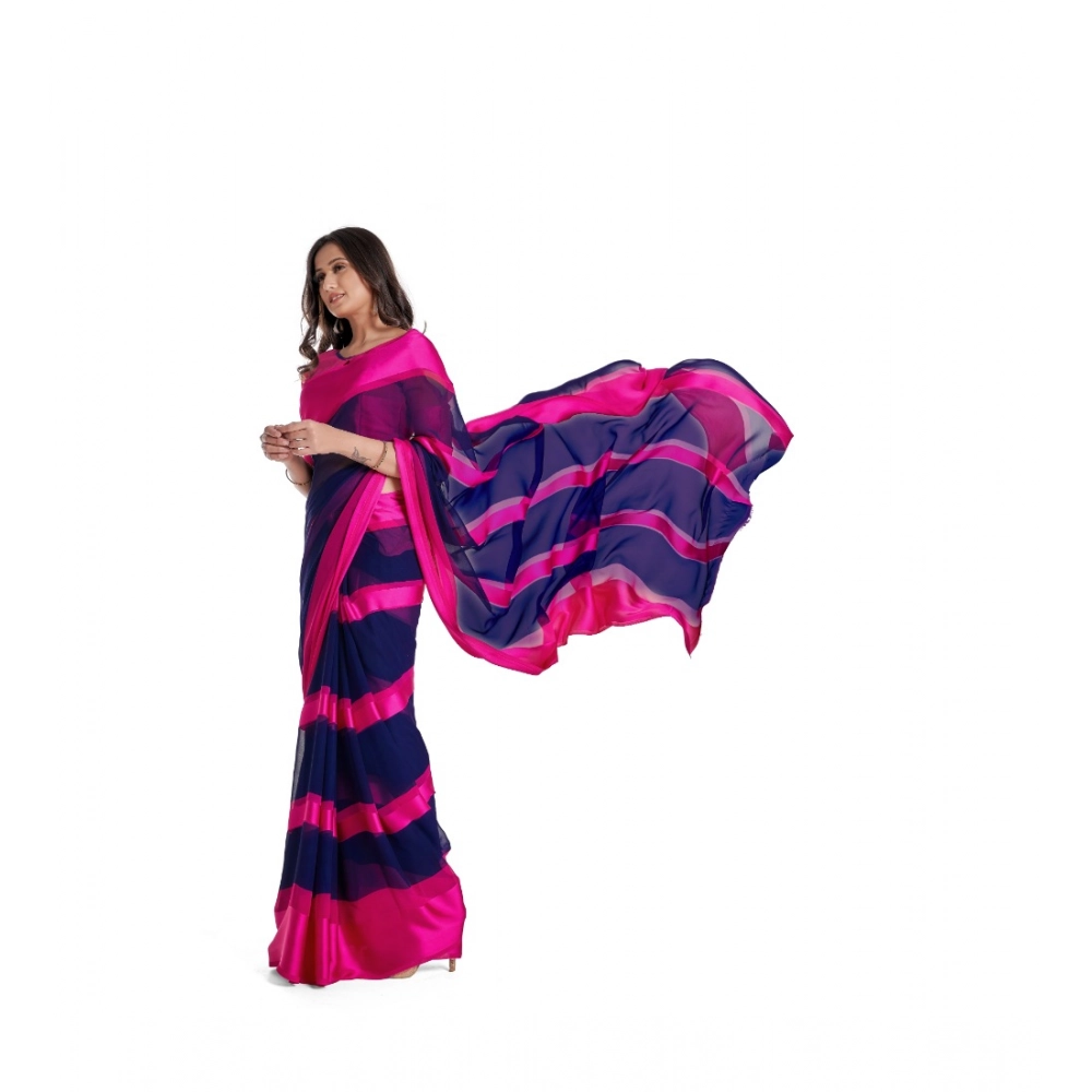 Generic Women's Satin Patta Printed Saree With Unstitched Blouse (Pink) - Image 3