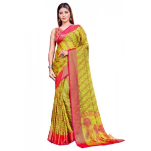 Generic Women's Viscose Rayon Printed Saree With Unstitched Blouse (Green)