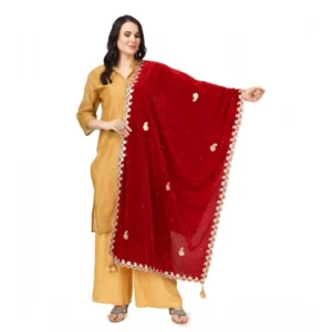 Generic Women's Velvet Gotta Patti Dupatta (Maroon, Length: 2.25 to 2.50 Mtr)