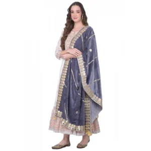 Generic Women's Velvet Gotta Patti Dupatta (Grey, Length: 2.25 to 2.50 Mtr)