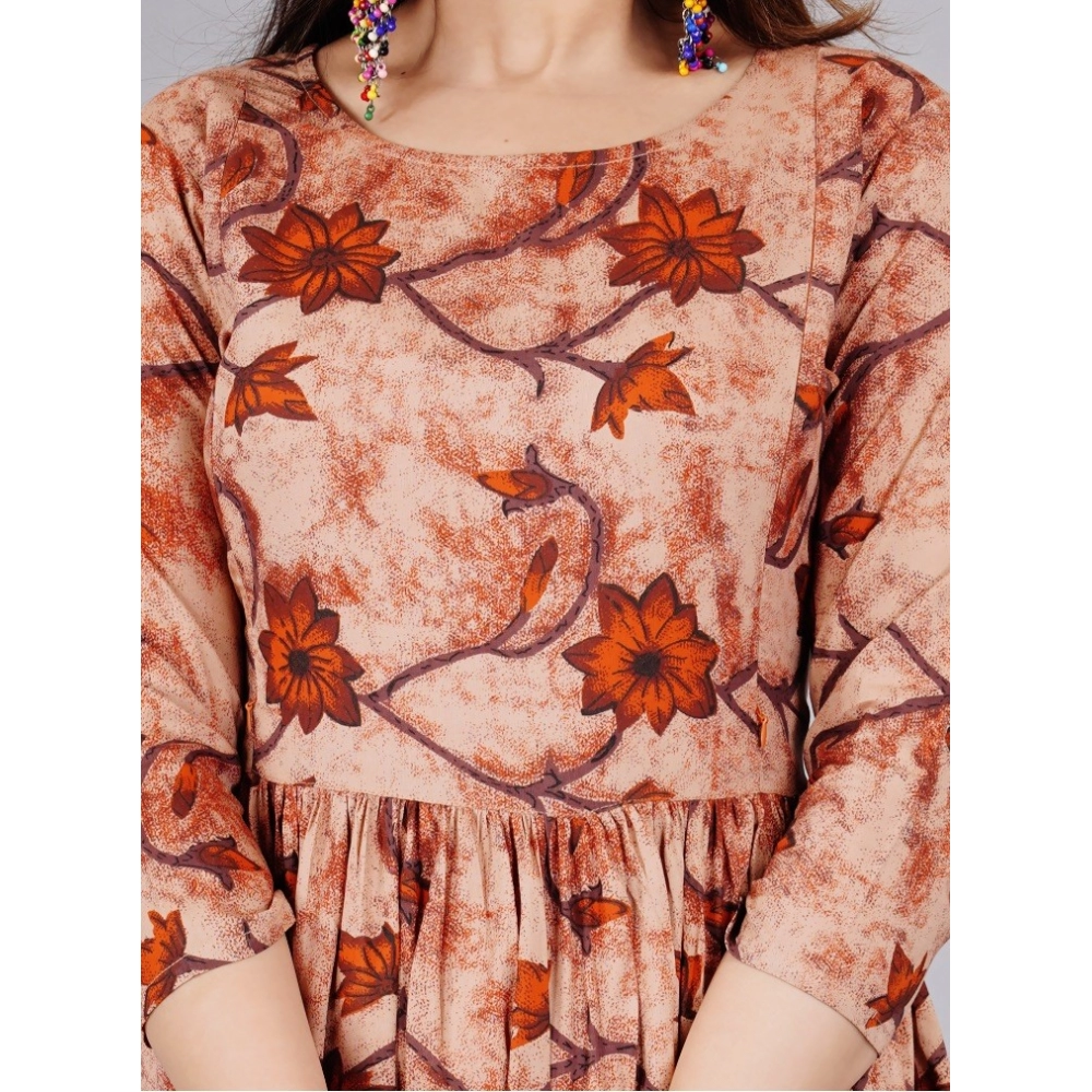 Generic Women's Casual 3/4 Sleeve Printed Viscose Maternity Feeding Kurti (Brown) - Image 3