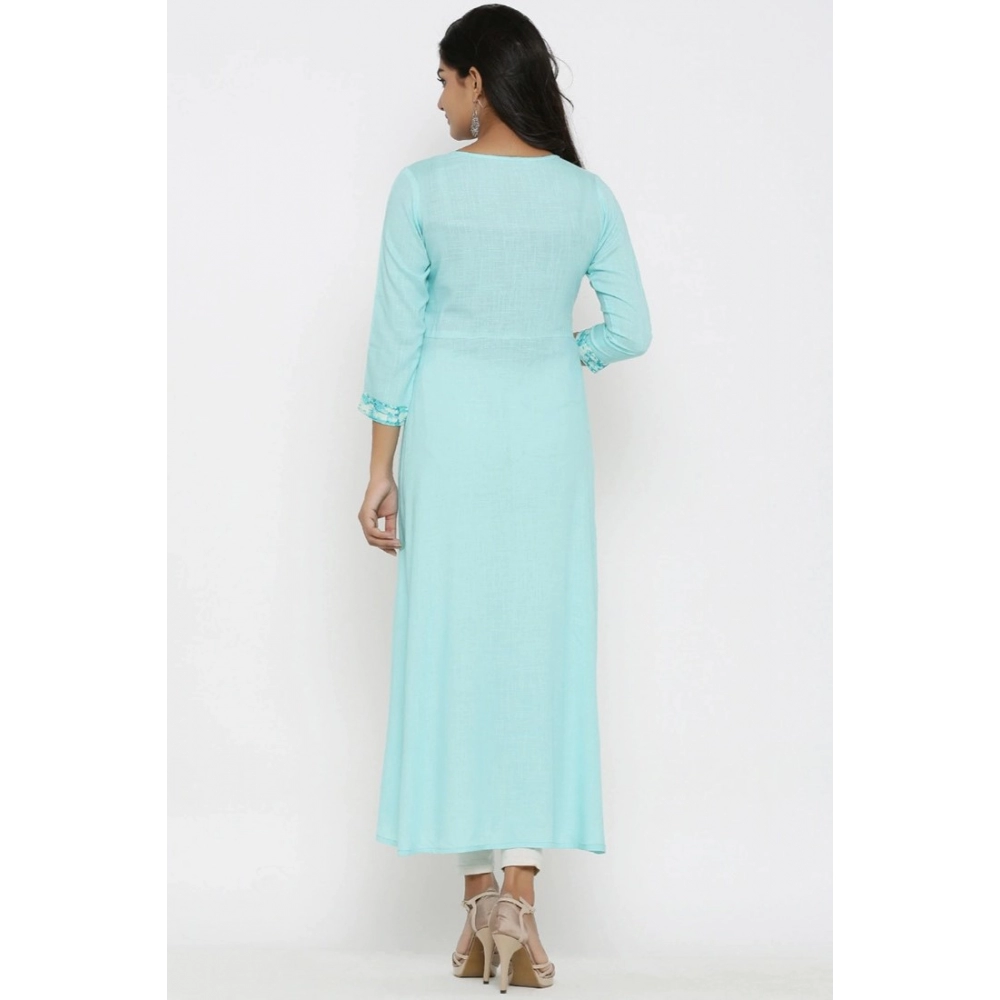 Generic Women's Casual 3/4 th Sleeve Embroidery Rayon Kurti (Sky Blue) - Image 2