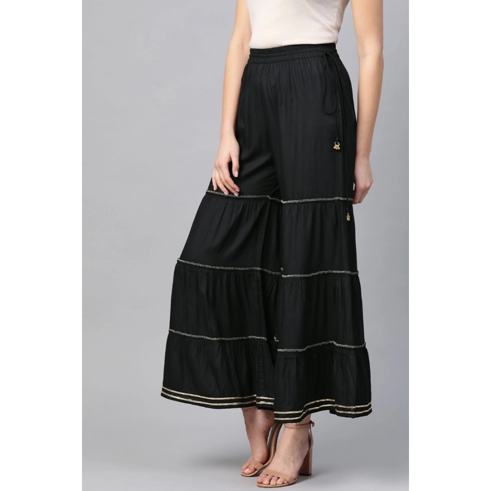 Generic Women's Casual Solid Rayon Sharara (Black) - Image 5