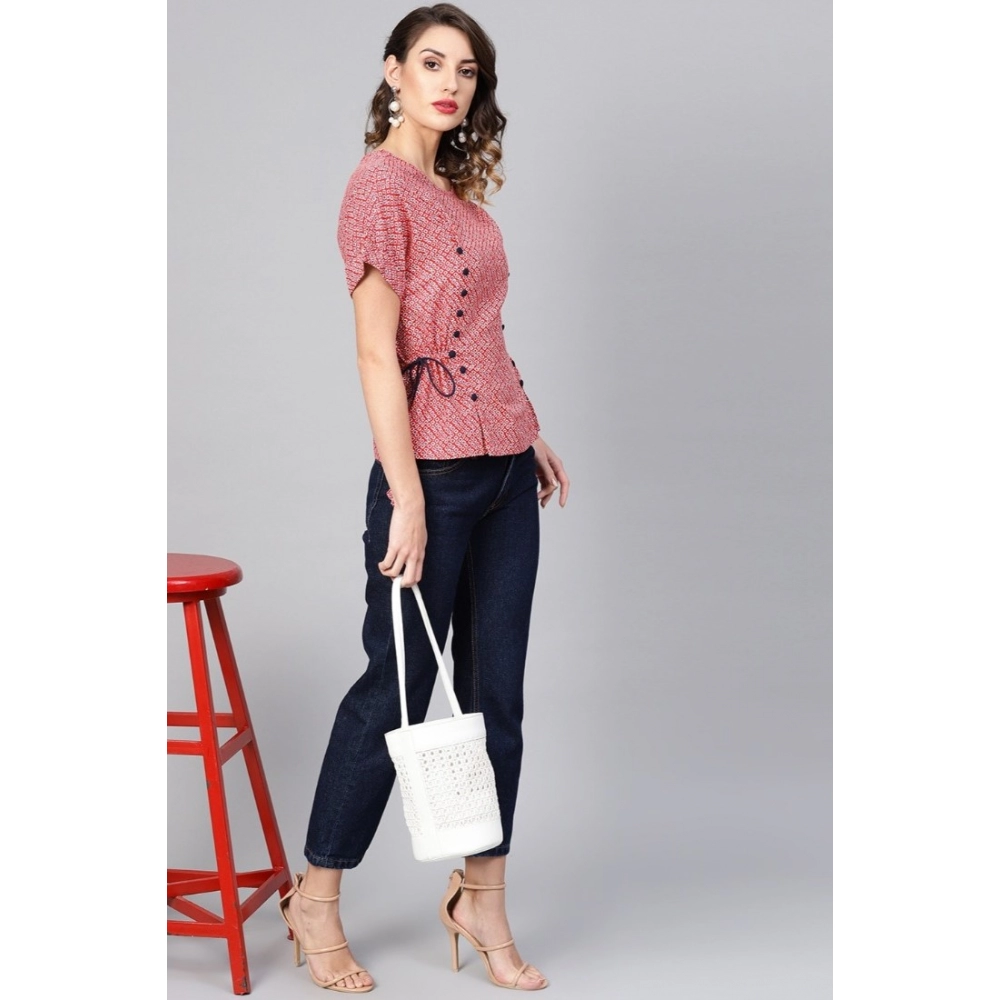 Generic Women's Casual Short Sleeve Geometric Rayon Top (Red) - Image 3