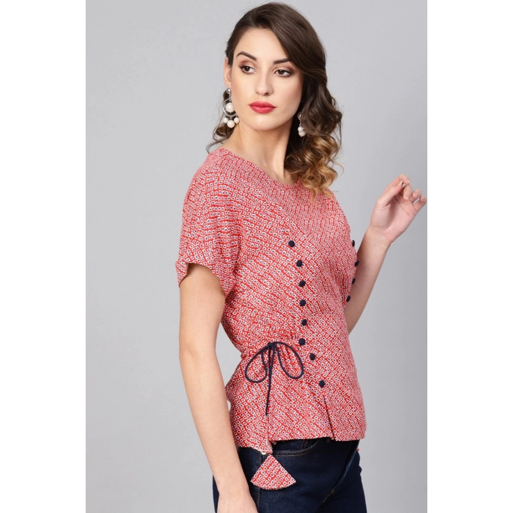 Generic Women's Casual Short Sleeve Geometric Rayon Top (Red) - Image 5