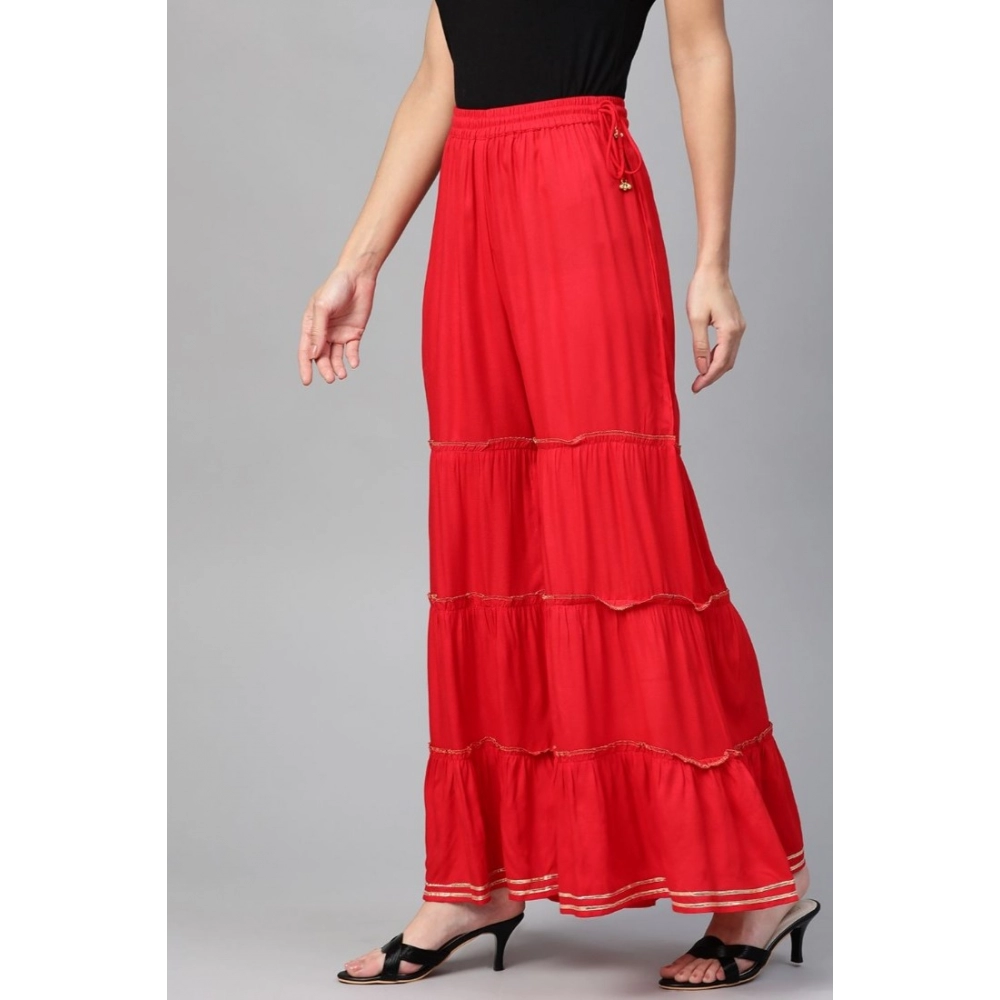 Generic Women's Casual Solid Rayon Sharara (Red) - Image 5
