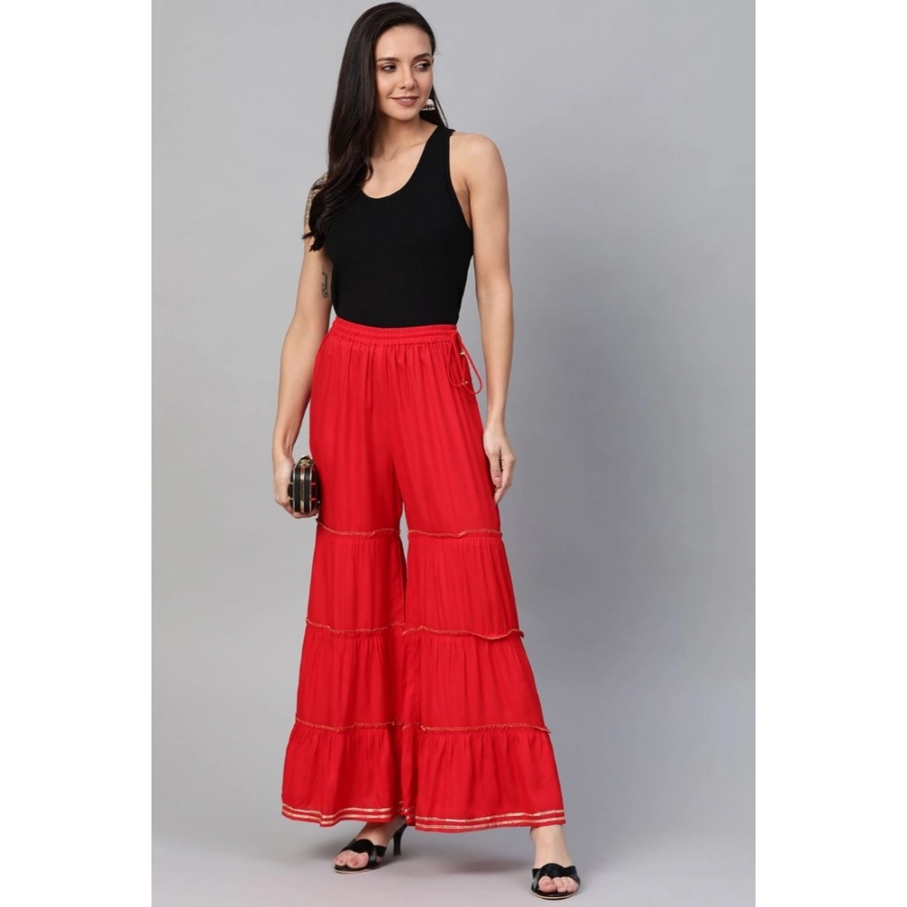Generic Women's Casual Solid Rayon Sharara (Red) - Image 3