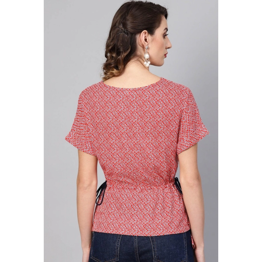 Generic Women's Casual Short Sleeve Geometric Rayon Top (Red) - Image 2