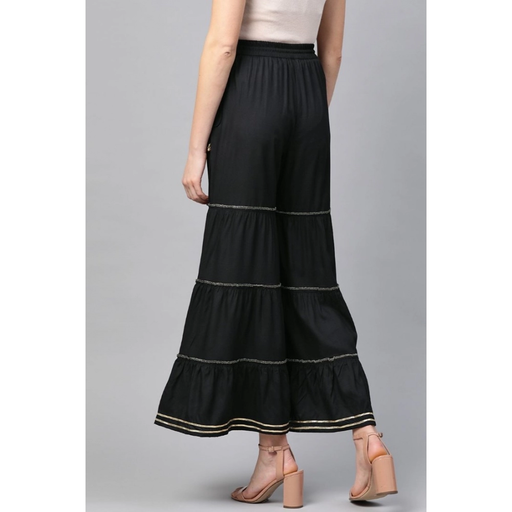 Generic Women's Casual Solid Rayon Sharara (Black) - Image 2