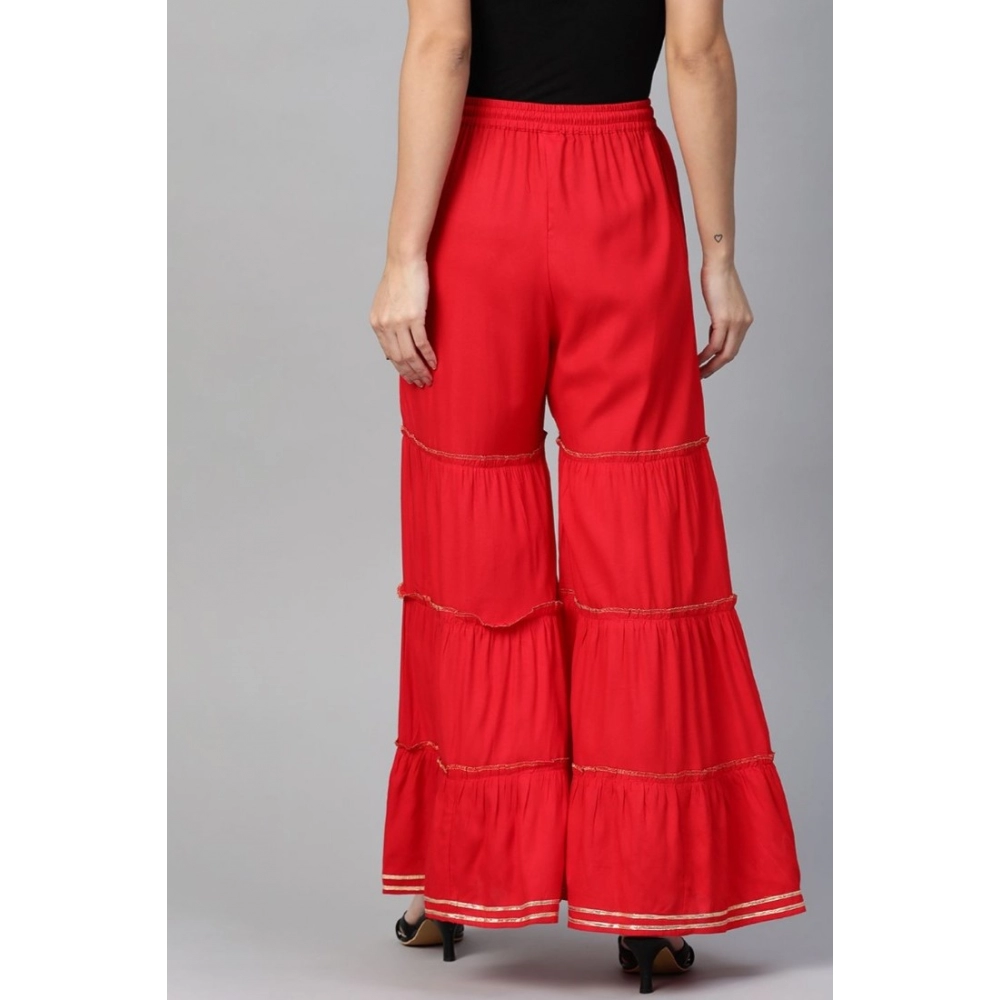 Generic Women's Casual Solid Rayon Sharara (Red) - Image 2