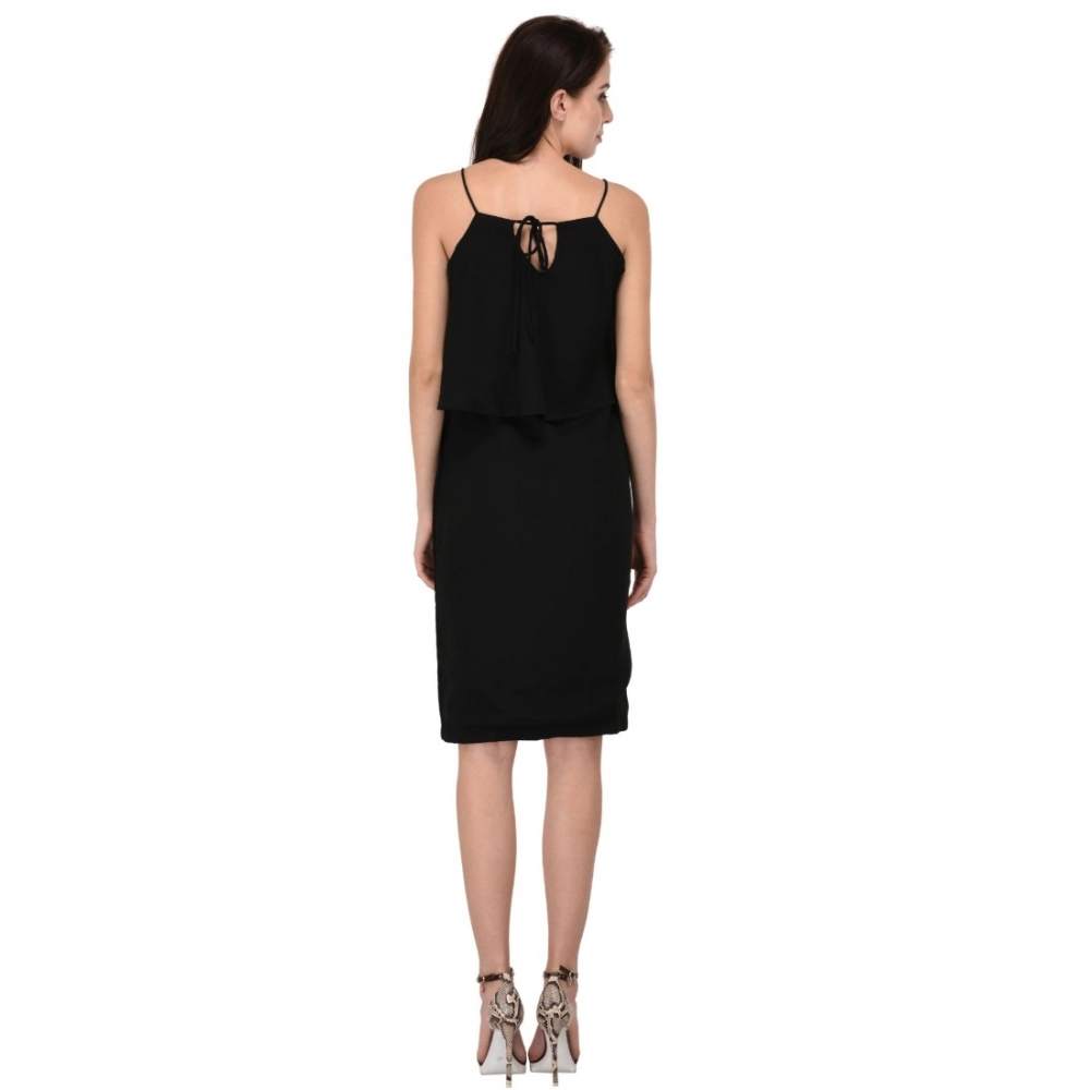 Generic Women's Cotton Blend Solid Sleeveless Dress (Black) - Image 2