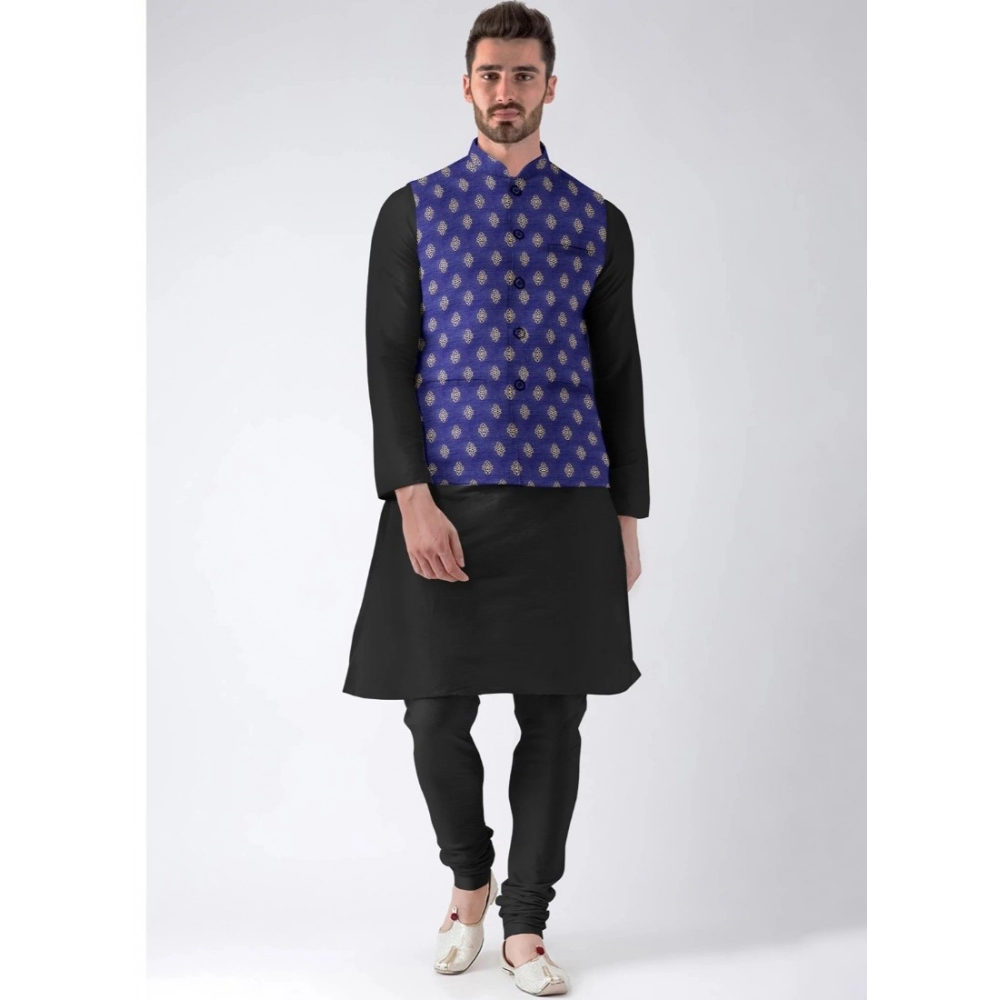 Generic Men's Jacquard Printed Full Sleeve Waistcoat (Blue) - Image 3