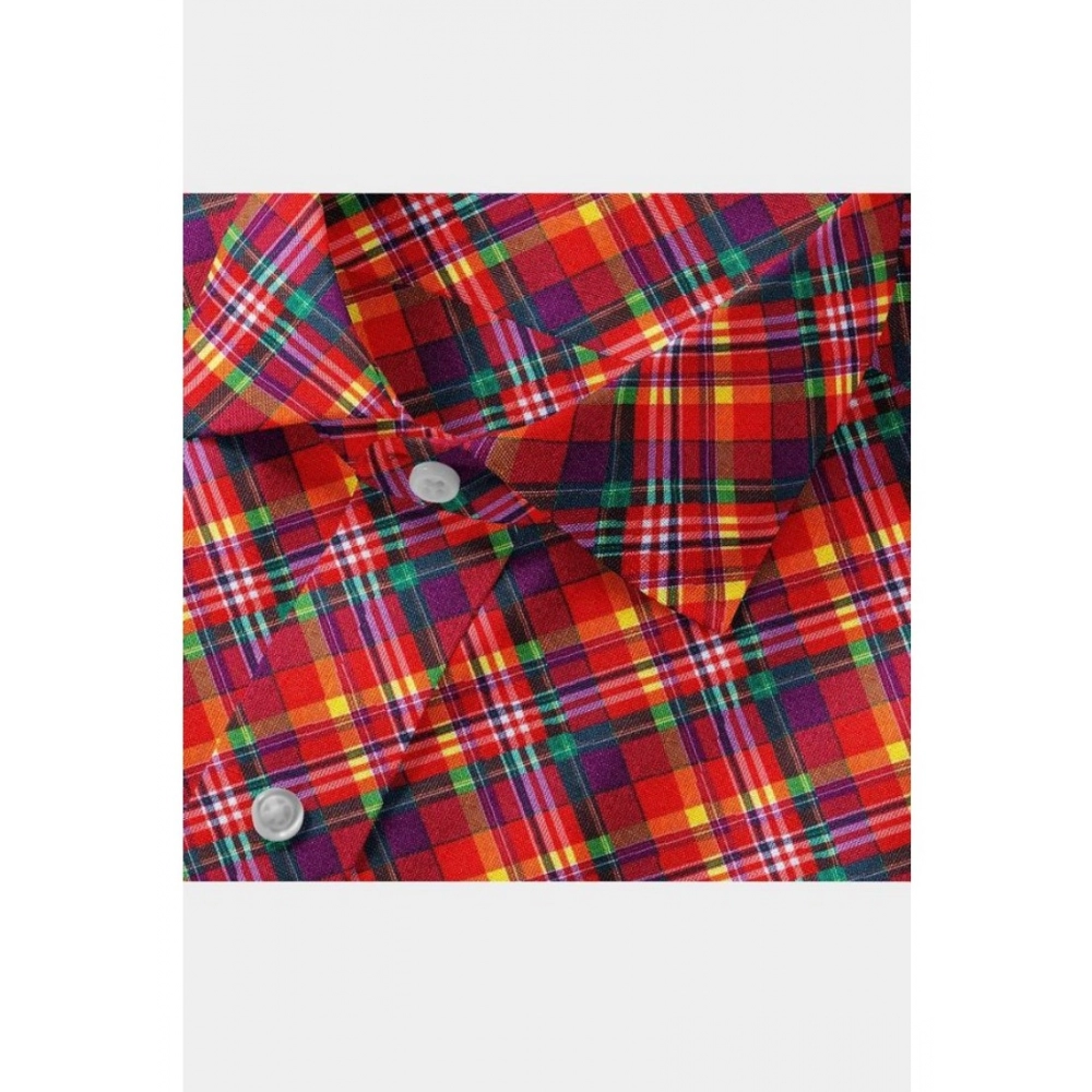 Generic Men's Cotton Blended Checked Full Sleeve Shirt (Red) - Image 2