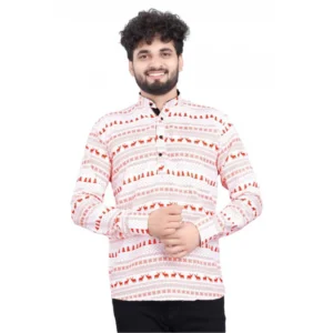 Generic Men's Cotton Blended Printed Full Sleeve Shortkurta (Multicolor)