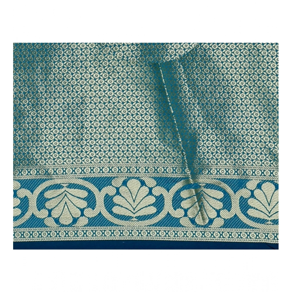 Generic Women's Jacquard Woven Saree With Unstitched Blouse 5.5Mtr (Dark Blue) - Image 2