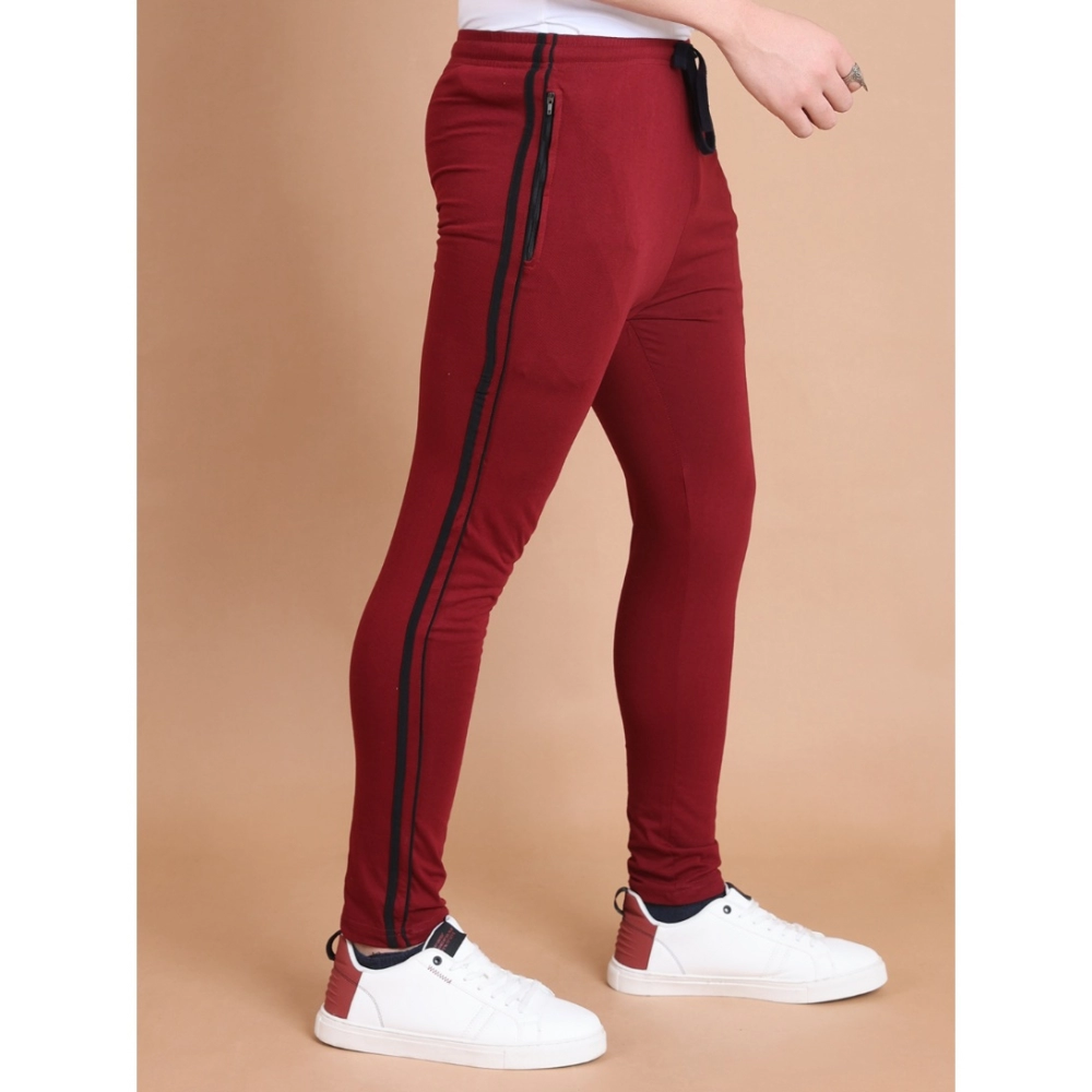 Generic Men's Casual Cotton Striped Full Length Track Pant (Maroon) - Image 3
