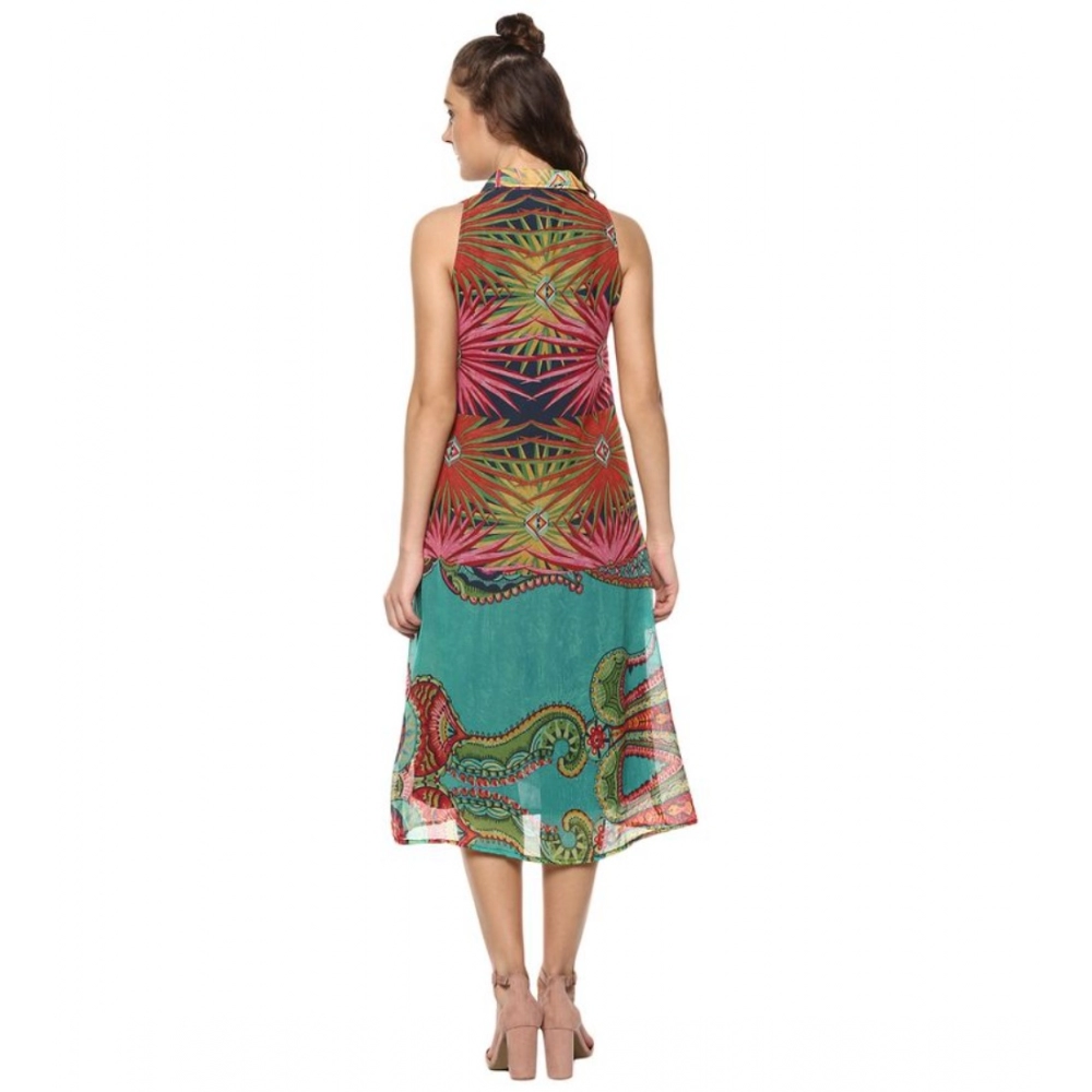 Generic Women's Polyester Floral Sleeveless Below Knee Dress (Multicolor) - Image 7