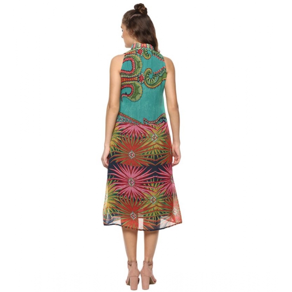 Generic Women's Polyester Floral Sleeveless Below Knee Dress (Multicolor) - Image 7