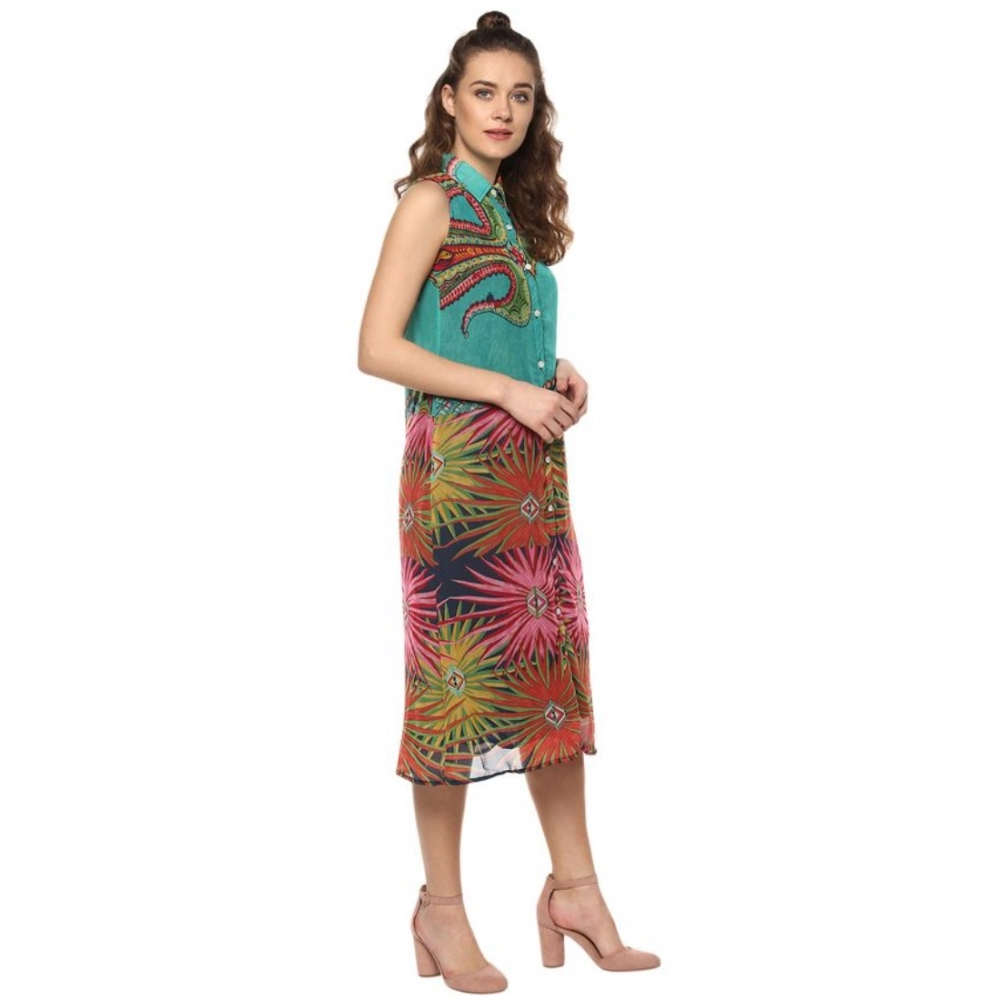 Generic Women's Polyester Floral Sleeveless Below Knee Dress (Multicolor) - Image 4