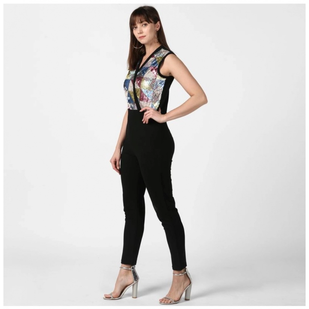 Generic Women's Polyester Embellished Sleeveless Jumpsuit (Black) - Image 3