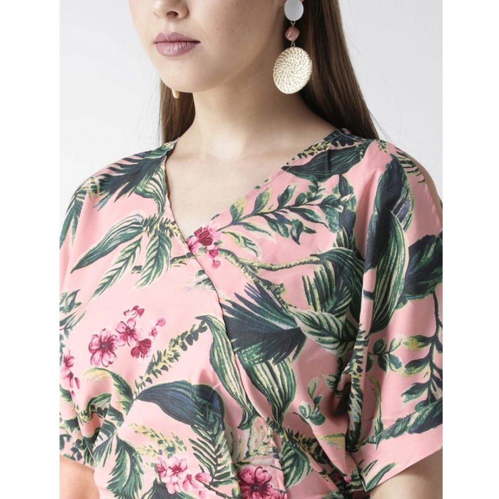 Generic Women's Polyester Floral Half Sleeve Jumpsuit (Pink) - Image 2