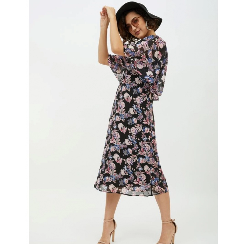 Generic Women's Polyester Chain Print Cap Sleeve Calf-length Dress (Multicolor) - Image 6
