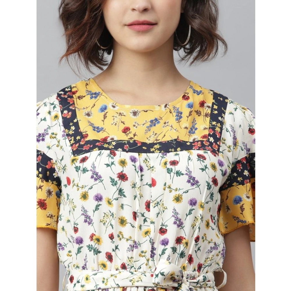 Generic Women's Polyester Floral Flutter Above Knee Dress (Multicolor) - Image 2