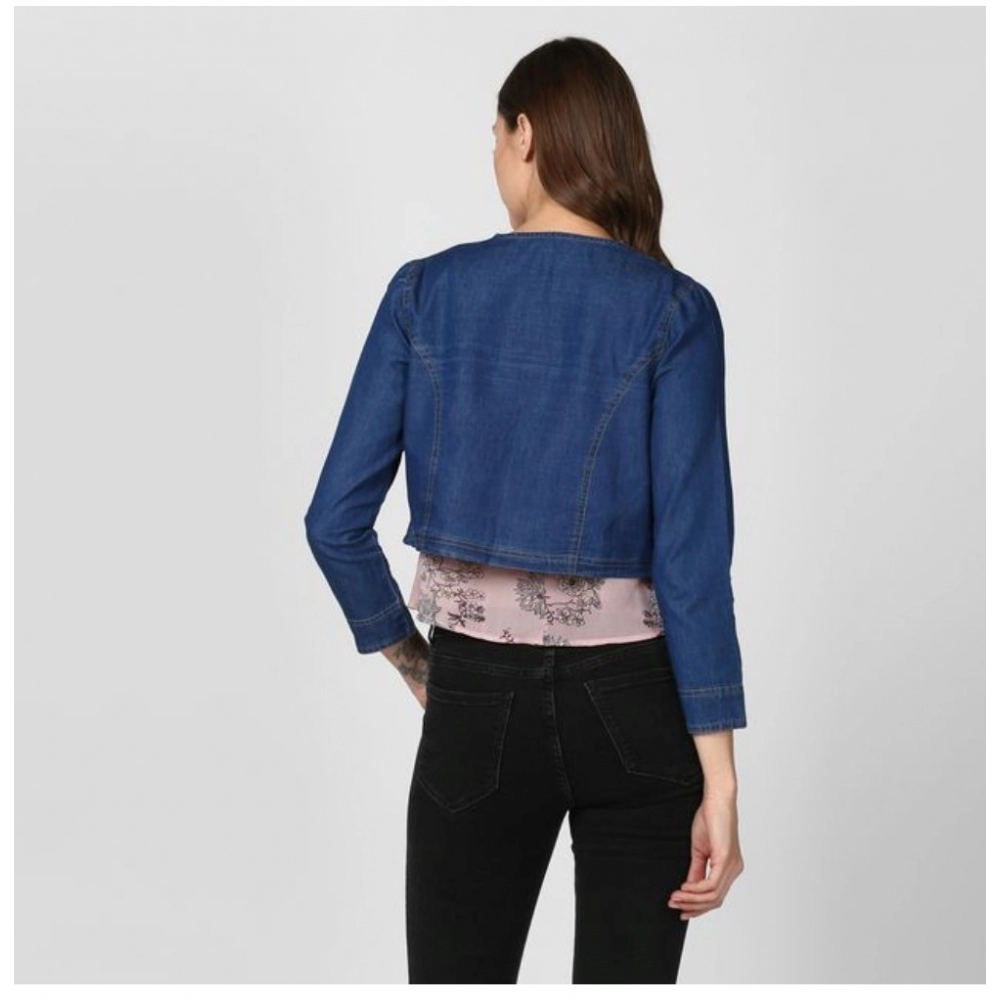 Generic Women's Denim Ruffled Long Sleeves Shrug (Navy Blue) - Image 7
