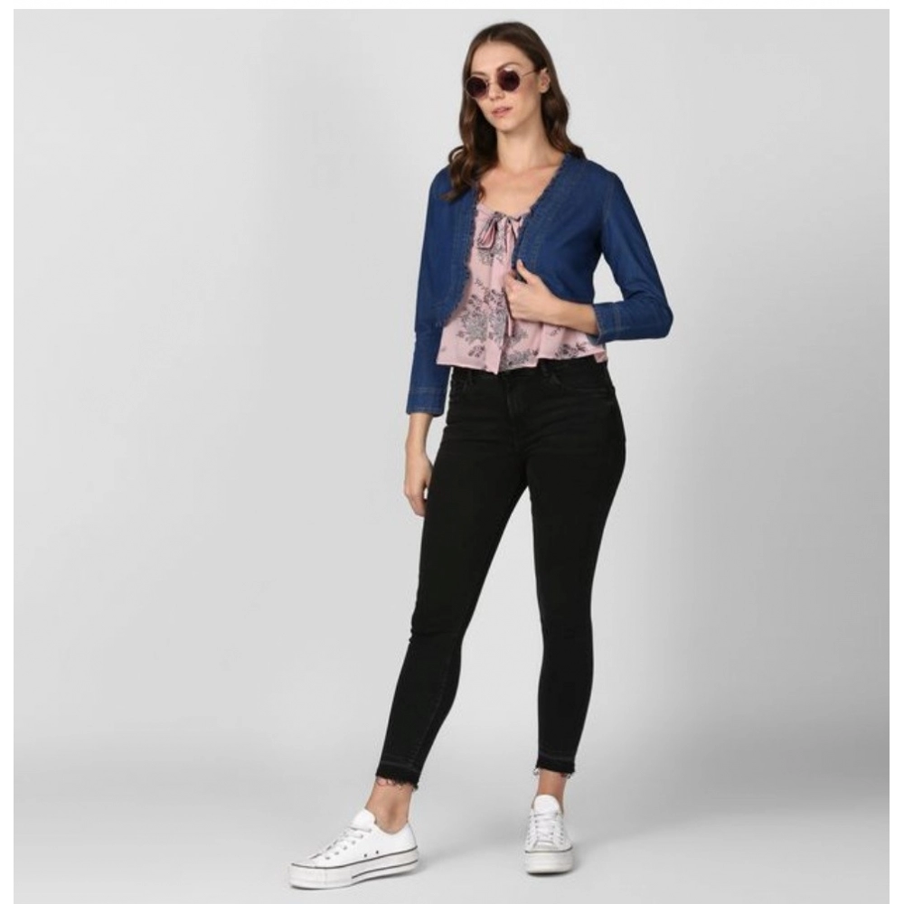 Generic Women's Denim Ruffled Long Sleeves Shrug (Navy Blue) - Image 6