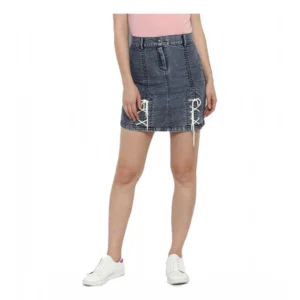 Generic Women's Denim Tie Up Buttoned Skirt (Blue)