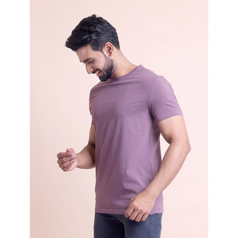 Generic Men's Casual Cotton Solid Half Sleeve Round Neck T-Shirt (Berry) - Image 5