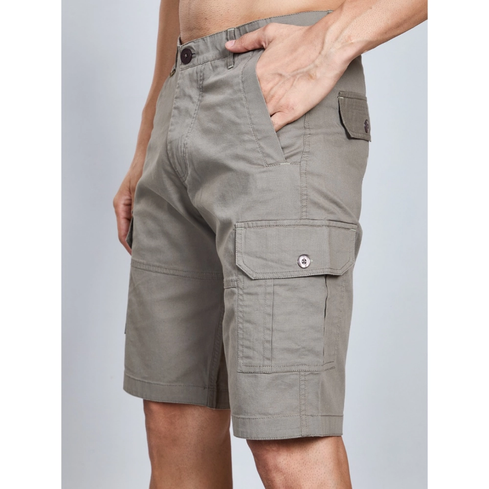 Generic Men's Casual Cotton Solid Knee Length Cargo Shorts (DarkGrey) - Image 4