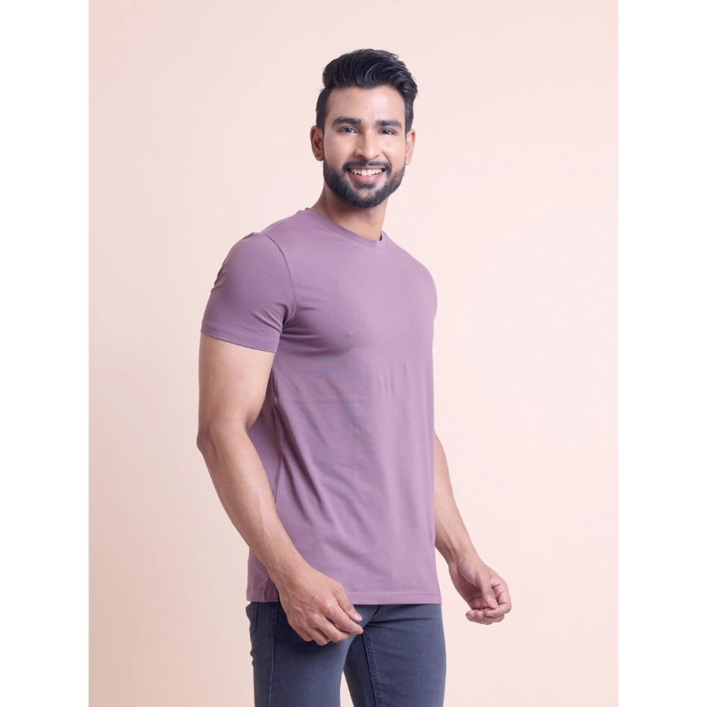 Generic Men's Casual Cotton Solid Half Sleeve Round Neck T-Shirt (Berry) - Image 4